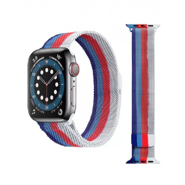 CATANES 3Pack Apple Watch 45mm 44mm 42mm Milanese Mesh Stainless Steel Magnetic Closure Band Compatible with iWatch Series 7/SE/6/5/4/3/2/1 Green/Blue/Red