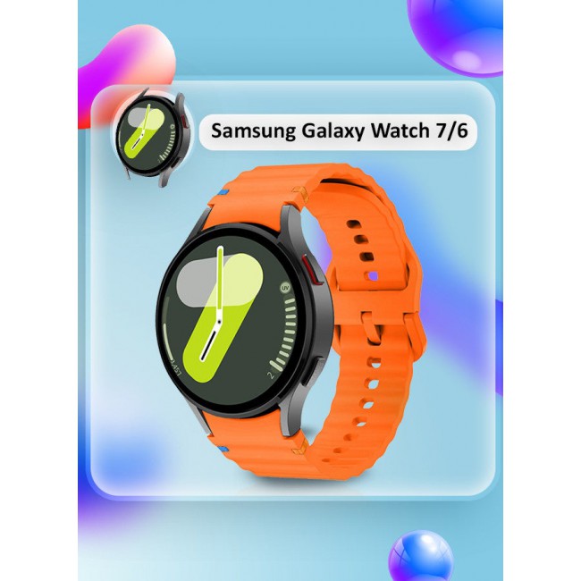CATANES (for Samsung Galaxy Watch 7 / Samsung Galaxy Watch 6 ) Silicone Sport Band with Decorative Woven Line Durable and Sport Design for Men Women Orange