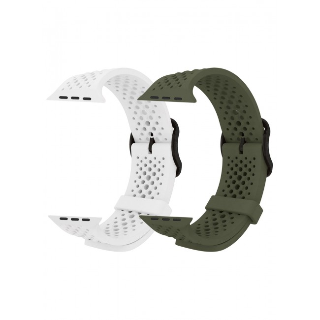 CATANES 2Packs 49mm/45mm/44mm/ Sport Silicone Watch Band Compatible with Apple Watch Series 9/8/7/6/5/4/3/2/1 & SE – Breathable Soft Strap with Buckle