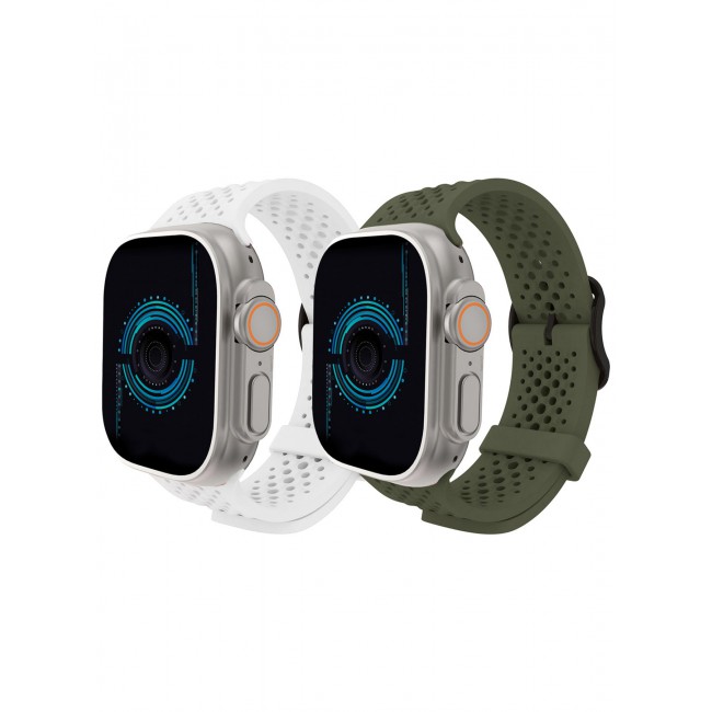 CATANES 2Packs 49mm/45mm/44mm/ Sport Silicone Watch Band Compatible with Apple Watch Series 9/8/7/6/5/4/3/2/1 & SE – Breathable Soft Strap with Buckle