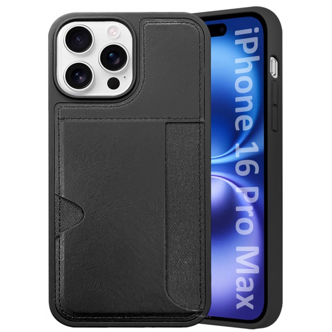 CATANES iPhone 16 Pro Max Case Leather Antifingerprint Cover with Wallet Card Slot Shell, Side Insert Card Holder, Anti Fall Protection - Black
