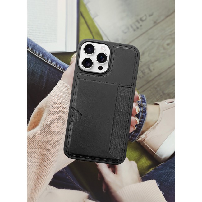 CATANES iPhone 16 Pro Max Case Leather Antifingerprint Cover with Wallet Card Slot Shell, Side Insert Card Holder, Anti Fall Protection - Black