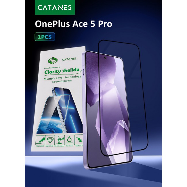 CATANES Screen Protector for OnePlus Ace 5 Pro Tempered Glass 3D, Full Coverage, Scratch-Resistant, 9H Hardness High-Definition Clear Guard, Black Edge