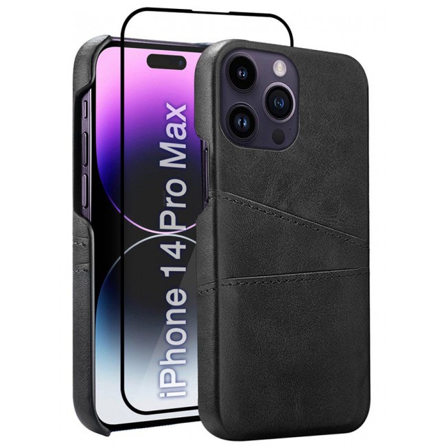 CATANES iPhone 14 Pro Max 2Packs Case Cover Leather with Card Holder for Men Women Phone Case with 3D Screen Protector - Black