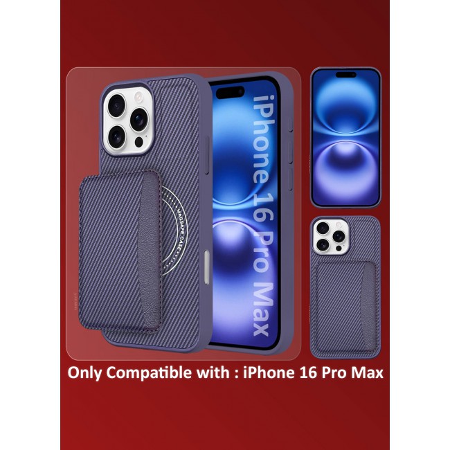 CATANES iPhone 16 Pro Max Case Leather 2Packs Antifingerprint Cover with Detachable Wallet Card Slot Shell Insert Card Holder Anti Fall Protection Carbon Fiber Design with 3D Screen Protector - Purple