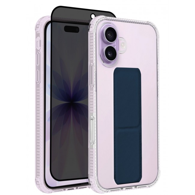 CATANES 2 Packs Finger Grip Clear Case Cover for iPhone 17- Kickstand Car Magnetic Holder Multi-function Protective Two-in-one Case with Privacy Screen Protector - Dark Blue