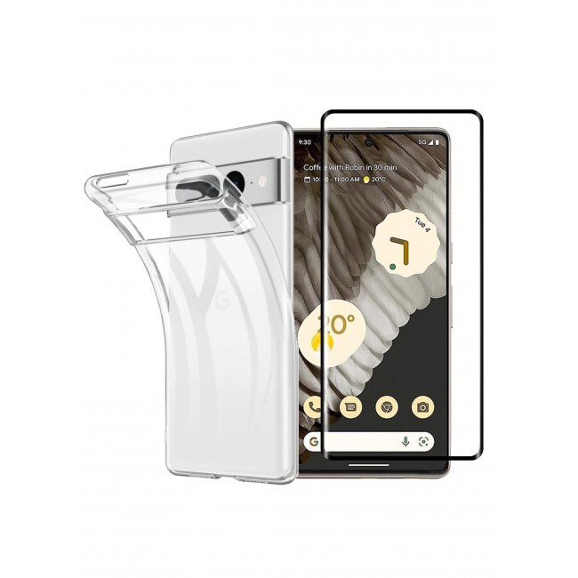 CATANES Google Pixel 7 Pro Clear Case with Screen Protector 360 Degree Front and Back Protection Shockproof Soft TPU with Anti-Scratch Tempered Glass