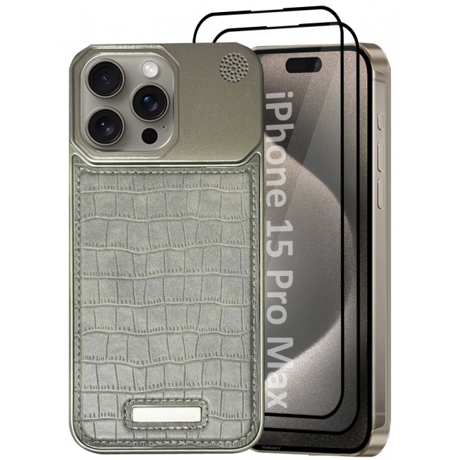 CATANES iPhone 15 Pro Max 3 Pack Case Leather Metal Design, Slim Lightweight Minimalist Cover,1 Case 2 Screen Protectors