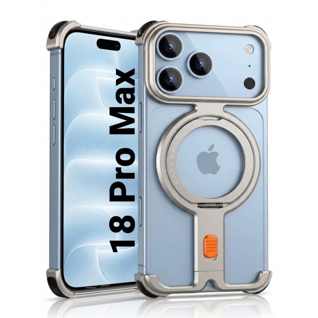 CATANES Rugged Metal For iPhone 18 Pro Max Case with 360° Rotating Ring Kickstand & Camera Protection - Silver