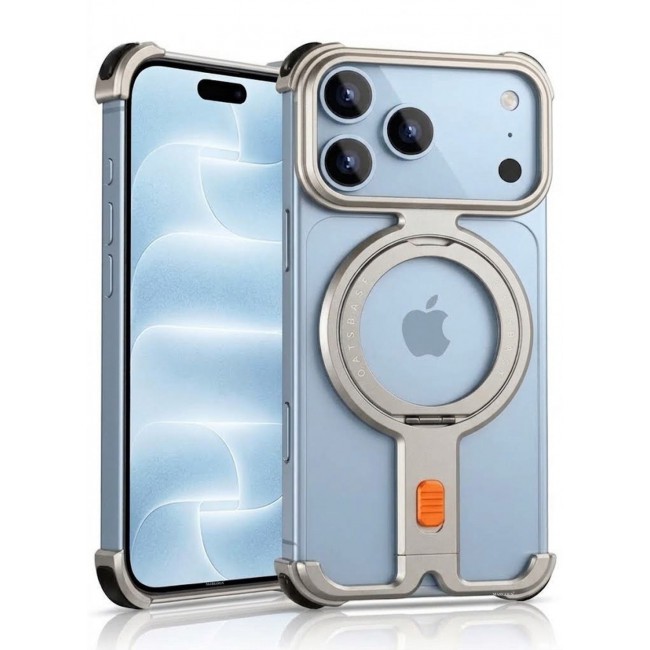 CATANES Rugged Metal For iPhone 18 Pro Max Case with 360° Rotating Ring Kickstand & Camera Protection - Silver