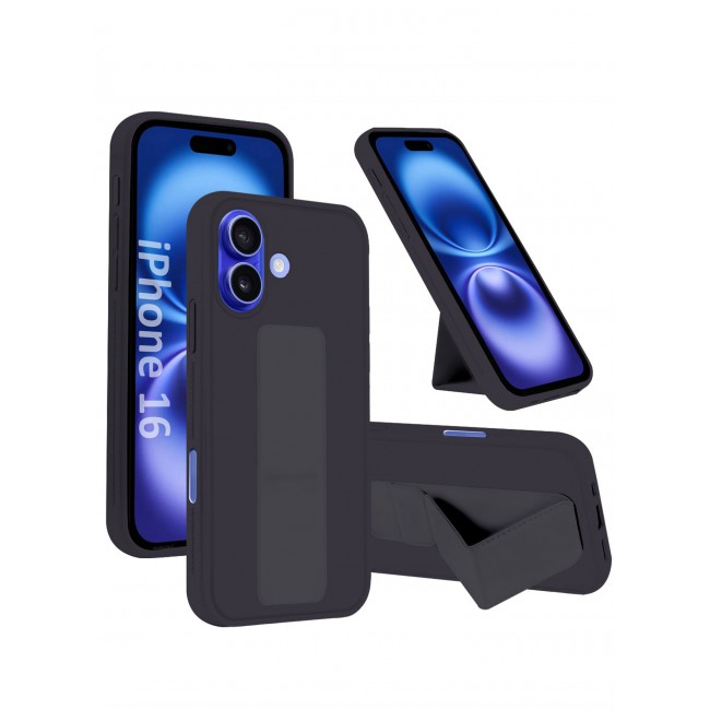 CATANES ( for iPhone 16 ) Case Premium PU Leather Case with Stand Function Shockproof and Anti Scratch Finger Grip Case Cover / Dark Purple