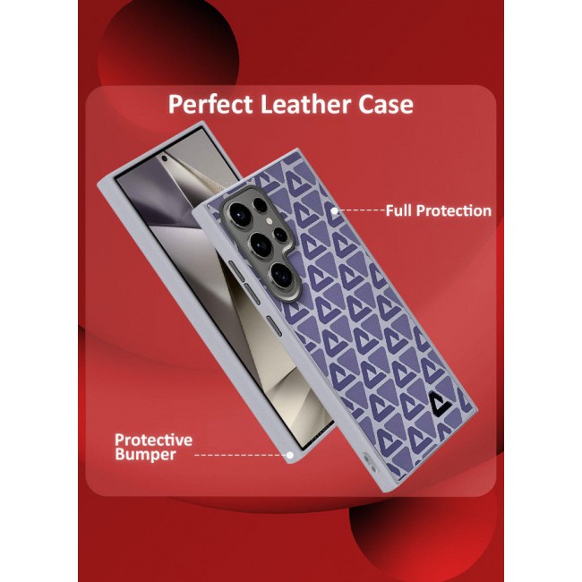CATANES (for Samsung Galaxy S24 Ultra) 2 Pack Case and Screen Protector Leather Back Cover Triangle Pattern Shockproof Protective Phone Case Purple