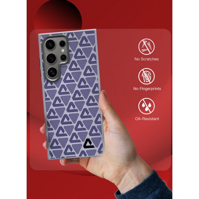 CATANES (for Samsung Galaxy S24 Ultra) 2 Pack Case and Screen Protector Leather Back Cover Triangle Pattern Shockproof Protective Phone Case Purple