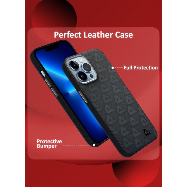 CATANES (for iPhone 13 Pro Max) 2 Pack Case and Screen Protector Leather Back Cover Triangle Pattern Shockproof Protective Phone Case Black