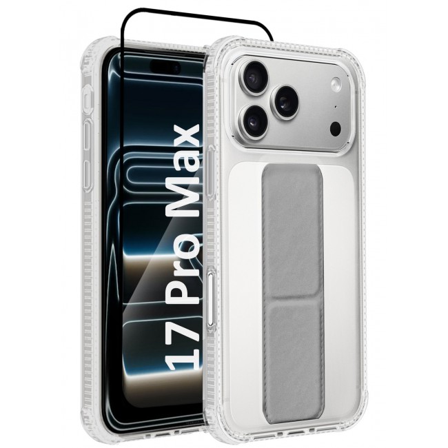 CATANES 2 Packs Finger Grip Clear Case Cover for iPhone 17 Pro Max - Kickstand Car Magnetic Holder Multi-function Protective Two-in-one Case with 3D Screen Protector - Grey