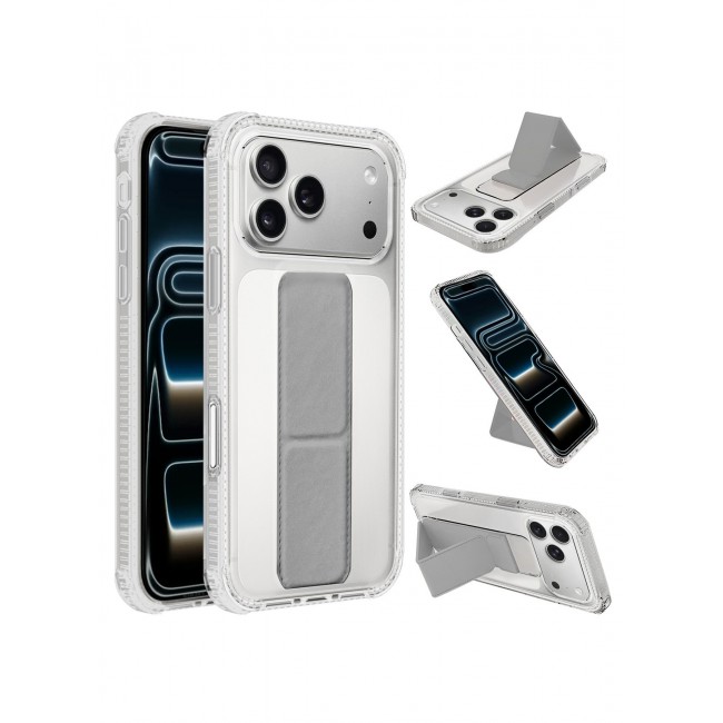 CATANES 2 Packs Finger Grip Clear Case Cover for iPhone 17 Pro Max - Kickstand Car Magnetic Holder Multi-function Protective Two-in-one Case with 3D Screen Protector - Grey
