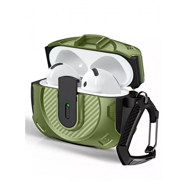 CATANES Airpods 4 Case Hard Shell Protective Armor LED Visible Wireless Charging Case Cover with Lock - Olive Green