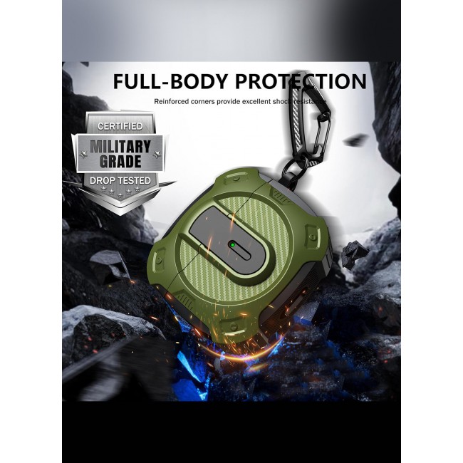 CATANES Airpods 4 Case Hard Shell Protective Armor LED Visible Wireless Charging Case Cover with Lock - Olive Green