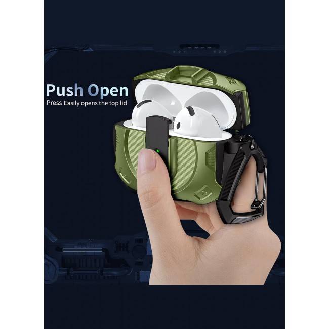CATANES Airpods 4 Case Hard Shell Protective Armor LED Visible Wireless Charging Case Cover with Lock - Olive Green