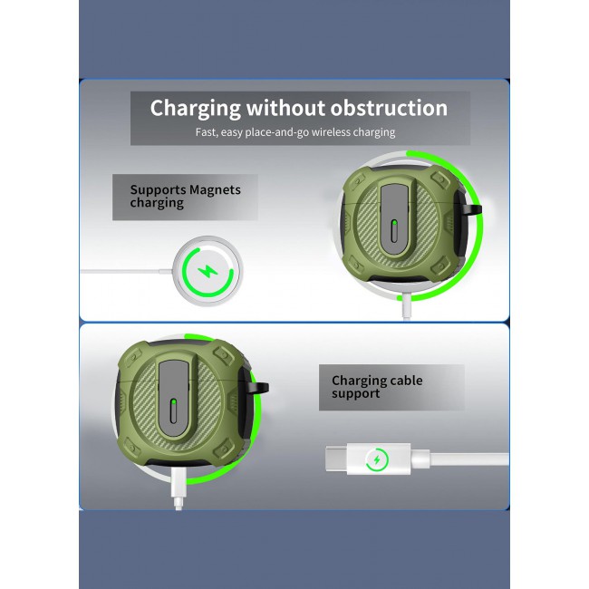 CATANES Airpods 4 Case Hard Shell Protective Armor LED Visible Wireless Charging Case Cover with Lock - Olive Green
