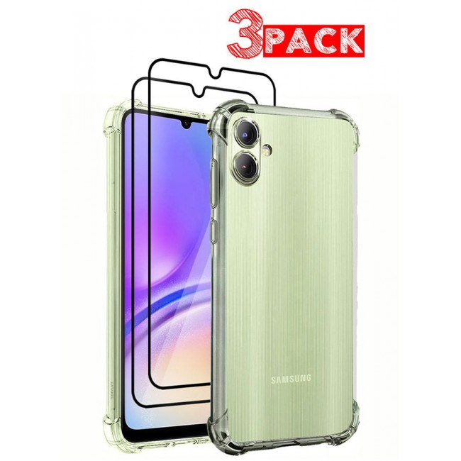 CATANES 3 Pack for Samsung Galaxy A05 Gorilla Case and 2 Screen Protectors Shock-Absorption Flexible Clear TPU Rubber Protective Cell Phone Cover Slim Fit Transparent Protective Case Cover