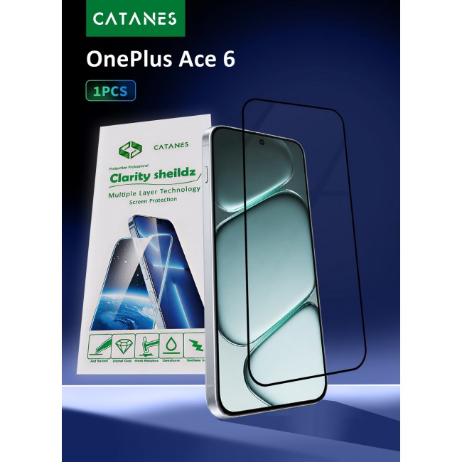 CATANES Screen Protector for OnePlus Ace 6 Tempered Glass 3D, Full Coverage, Scratch-Resistant, 9H Hardness High-Definition Clear Guard, Black Edge