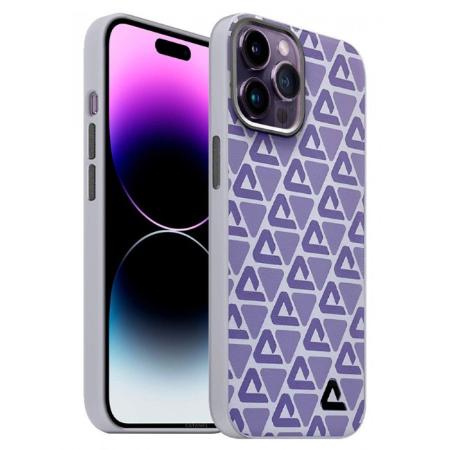 CATANES (for iPhone 14 Pro Max) Case Leather Back Cover Triangle Pattern Shockproof Protective Phone Case Purple