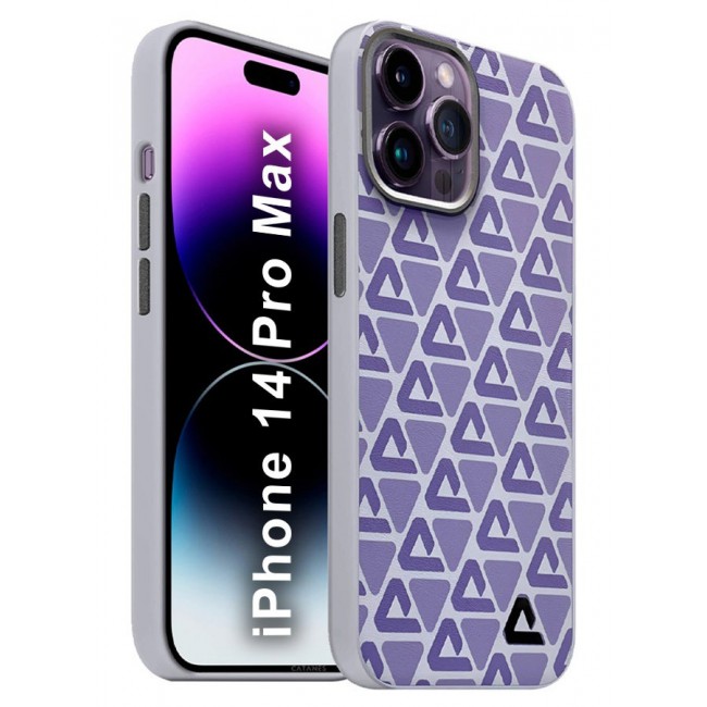 CATANES (for iPhone 14 Pro Max) Case Leather Back Cover Triangle Pattern Shockproof Protective Phone Case Purple