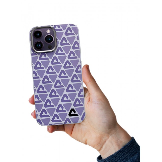 CATANES (for iPhone 14 Pro Max) Case Leather Back Cover Triangle Pattern Shockproof Protective Phone Case Purple