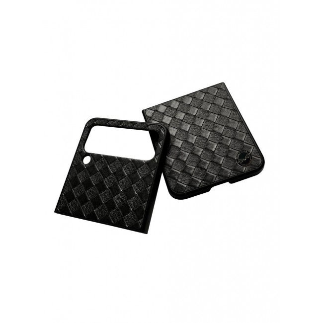 CATANES Samsung Galaxy Z Flip 4 Braided Leather Case Folding Slim Full Body Protection Fashion Woven Cover Compatible with Galaxy Z Flip4 2022 6.7 inch Carbon Black