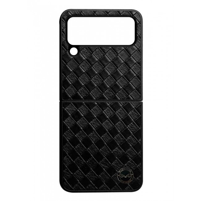 CATANES Samsung Galaxy Z Flip 4 Braided Leather Case Folding Slim Full Body Protection Fashion Woven Cover Compatible with Galaxy Z Flip4 2022 6.7 inch Carbon Black