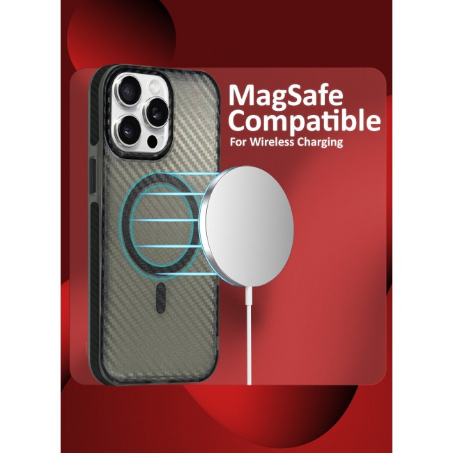 CATANES (for iPhone 15 Pro Max) Magsafe Case Cover Carbon Fiber Magnetic Strong Shockproof Protective Slim Thin Cover Transparent Matte - Grey Color