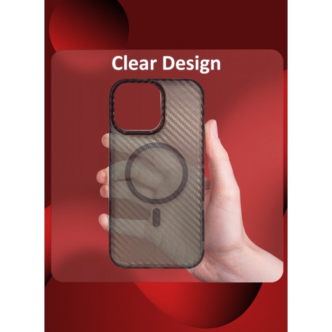 CATANES (for iPhone 15 Pro Max) Magsafe Case Cover Carbon Fiber Magnetic Strong Shockproof Protective Slim Thin Cover Transparent Matte - Grey Color