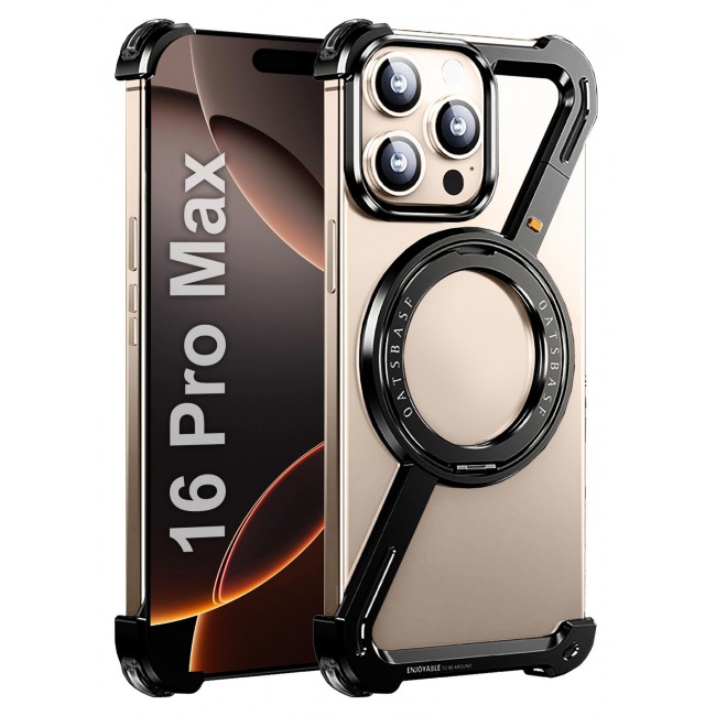 CATANES (for iPhone 16 Pro Max) Case 360Â° Rotation, Aluminum and Metal Stand, Frameless, Shock Grade Protective Case Black