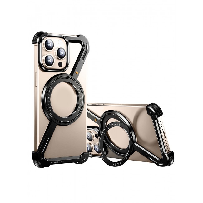 CATANES (for iPhone 16 Pro Max) Case 360Â° Rotation, Aluminum and Metal Stand, Frameless, Shock Grade Protective Case Black