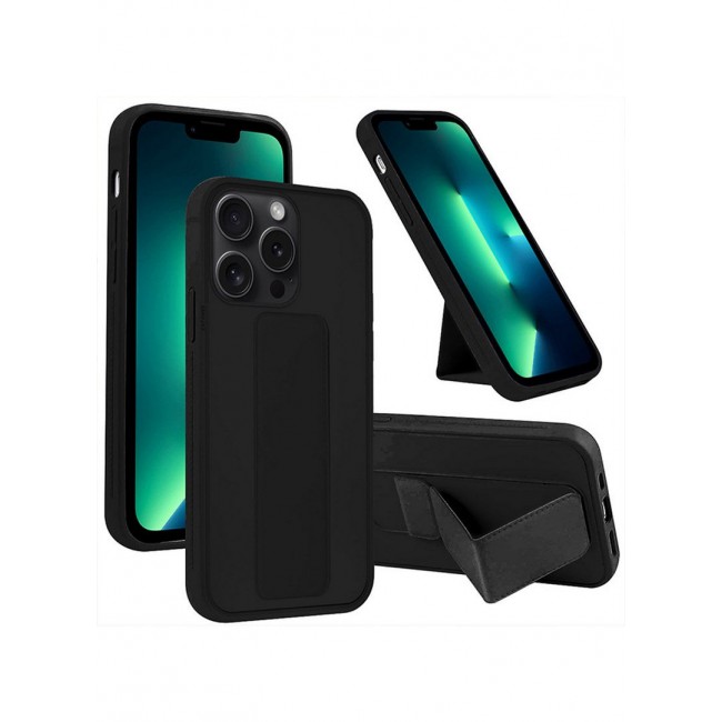CATANES iPhone 15 Pro Case Premium PU Leather Case with Stand Function Shockproof and Anti Scratch Finger Grip Case Cover Black