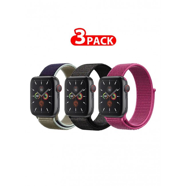 CATANES 3 Pack For Apple Watch 41mm 40mm 38mm Nylon Sport Loop Band Compatible With iWatch Series 7 SE 6 5 4 3 2 1 Men Women Braided Stretchy Nylon Loop Bands