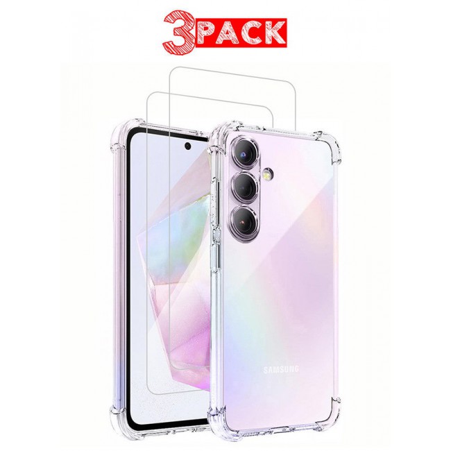 CATANES (for Samsung Galaxy A35 5G) 3 Pack Clear Case and 2 Screen Protectors Ultra Slim Thin Flexible Scratch Resistant Transparent TPU Shockproof Case