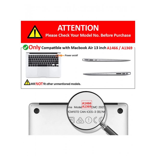 CATANES MacBook Air 13 Inch Case (2010-2017 Release) Models A1466 / A1369 Plastic Hard Shell Case Black
