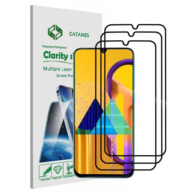 CATANES 3 Pack For Samsung Galaxy M30 Screen Protector 3D Tempered Glass Full Glue Back