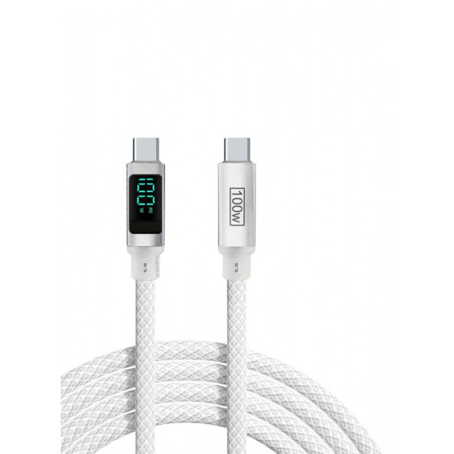 CATANES 2Packs 100W Fast Charging Cable USB-C to USB-C - Built-in Power Display, PD 3.0 & Durable Braided Design 1M - White