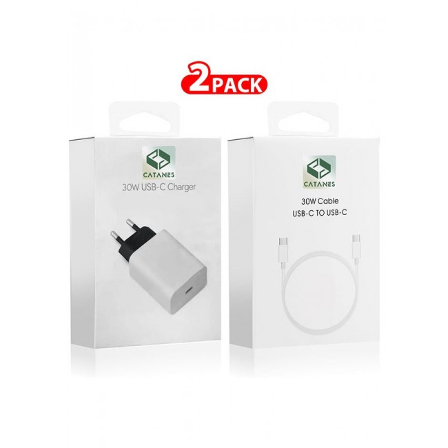 CATANES 30W USB-C Super Fast Charger Kit For Google Pixel Phones with USB-C to USB-C Cable - White