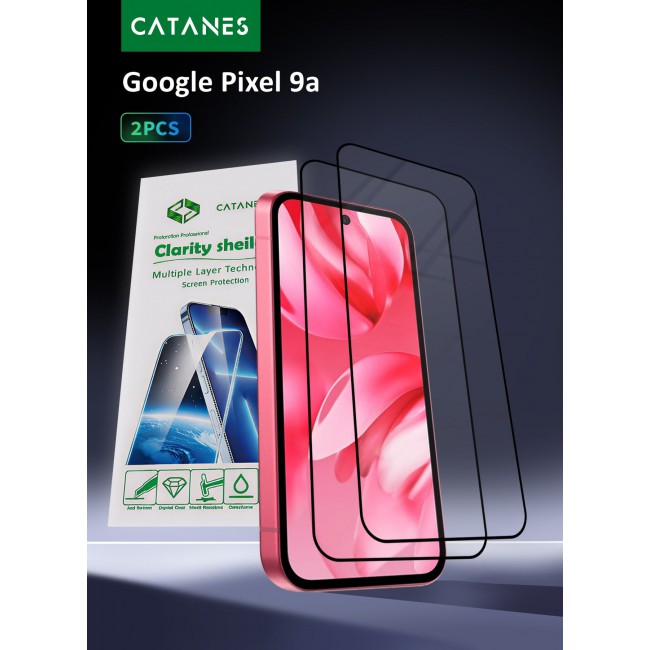 CATANES 2 PACK 3D Tempered Glass Screen Protector for Google Pixel 9a (6.1-Inch) – Full Coverage, Edge-to-Edge Protection, Scratch Resistant, Case Friendly Clear Screen Guard