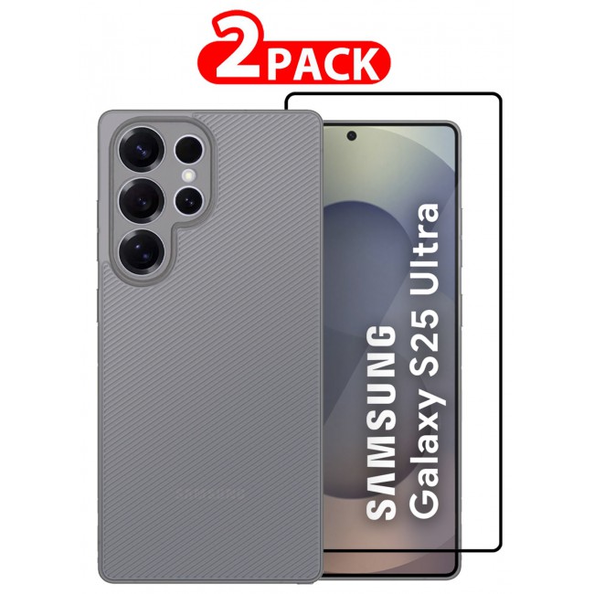 CATANES ( for Galaxy S25 Ultra )2Packs, Case Air Skin Line Design Back Cover Sturdy Durable Ultra-Thin Case Drop Protection Cover Clear with Shock Proof Screen Protector- Dark Grey