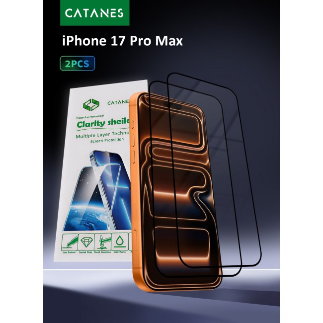 CATANES 2 Packs Screen Protector for iPhone 17 Pro Max - 3D Full Coverage 9H Tempered Glass Bubble-Free Installation High Protection Scratch Resistant