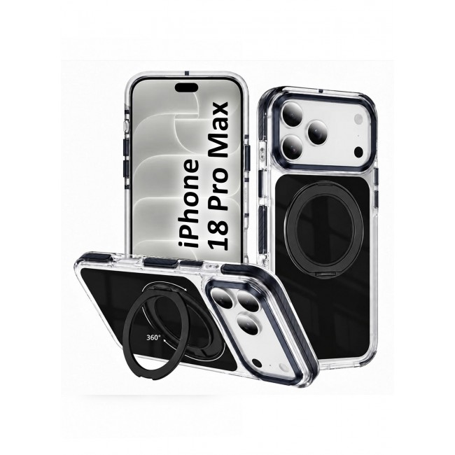 CATANES Magnetic Case For iPhone 18 Pro Max Clear TPU Cover with 360-Degree Rotating Ring Kickstand - Black