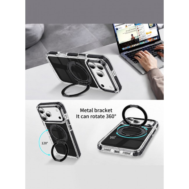 CATANES Magnetic Case For iPhone 18 Pro Max Clear TPU Cover with 360-Degree Rotating Ring Kickstand - Black