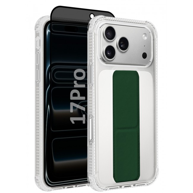 CATANES 2 Packs Finger Grip Clear Case Cover for iPhone 17 Pro- Kickstand Car Magnetic Holder Multi-function Protective Two-in-one Case with Privacy Screen Protector - Dark Green