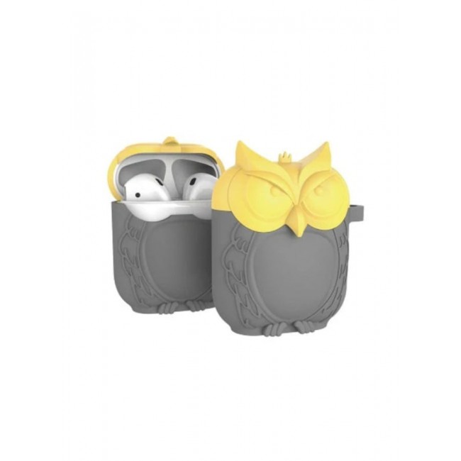 CATANES AirPods 1/2 Protective Case - Owl Design with Hook - Yellow Grey