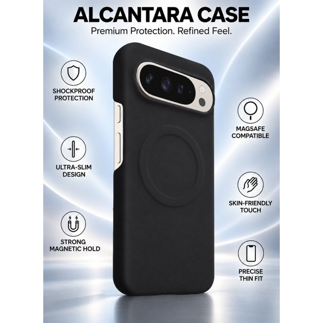 CATANES Premium Alcantara Case for Google Pixel 9 Pro Magnetic Shockproof Slim Cover - Black